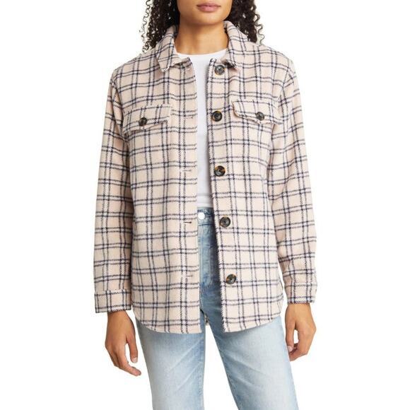 Caslon Plaid‎ Shacket In Pink Smoke- Navy Tucker Check - Picture 1 of 15